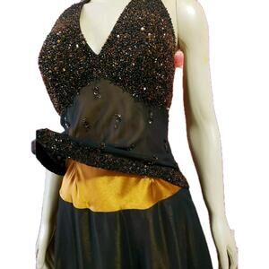 Scala Black Size M Sequined Formal Cocktail Women's Dress Evening Gown, (B7)